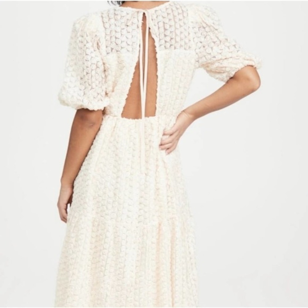 La'Ven Endless Roses Ivory Tiered Midi Puff Sleeve Dress Size M - Picture 2 of 8